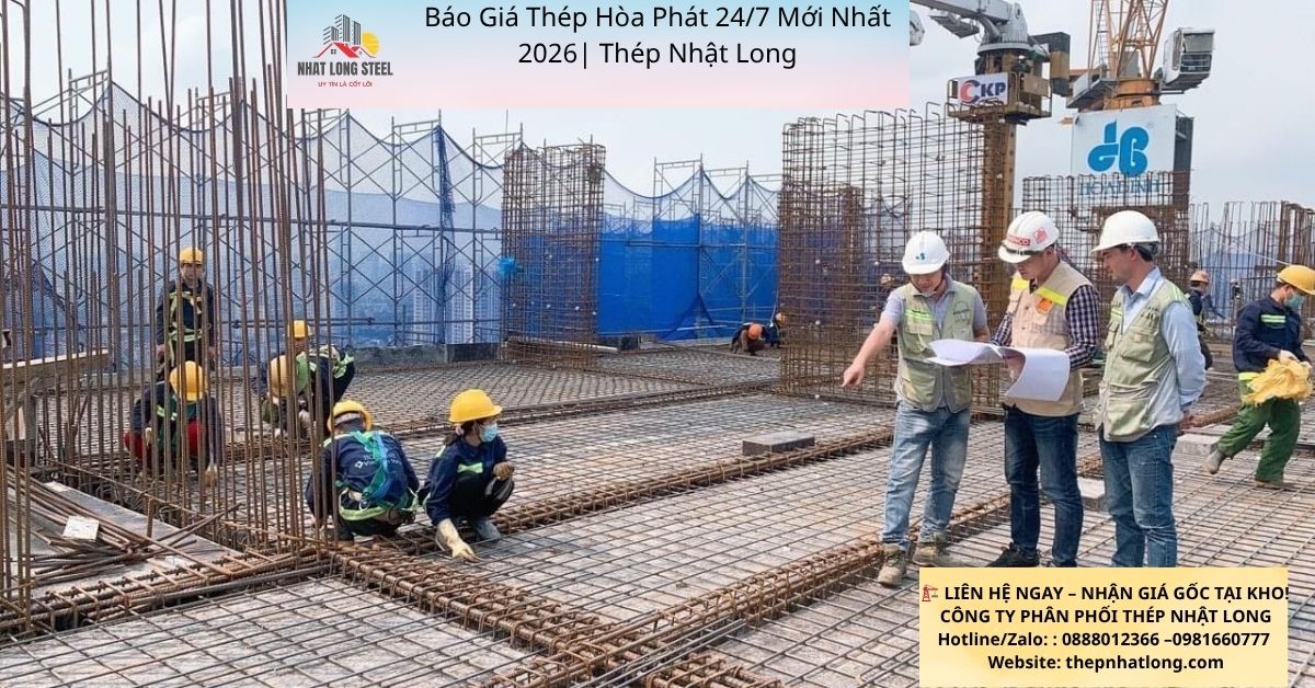 báo giá thép hòa phát mới nhất 24/7 .kỹ sư đang kiểm tra tiến độ thi công